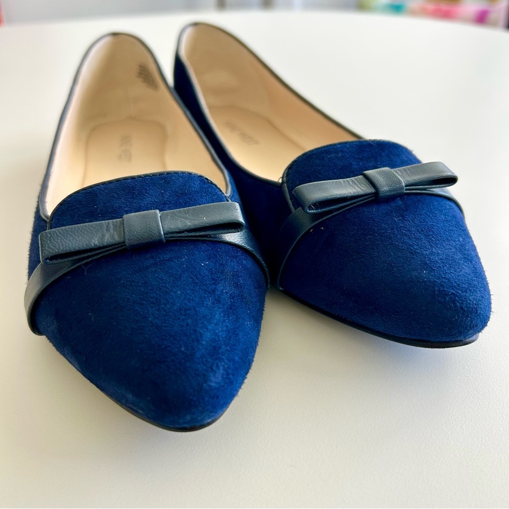 Nine West Blue Suede Flats w/ Black Leather Bow